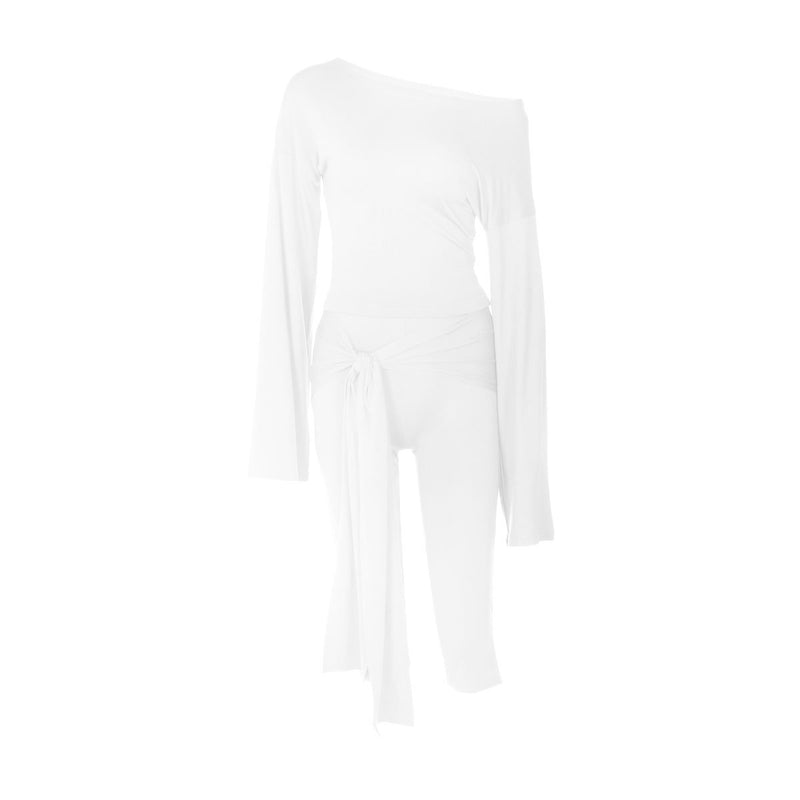Ensemble pantalon uni à manches longues et taille moyenne irrégulier 