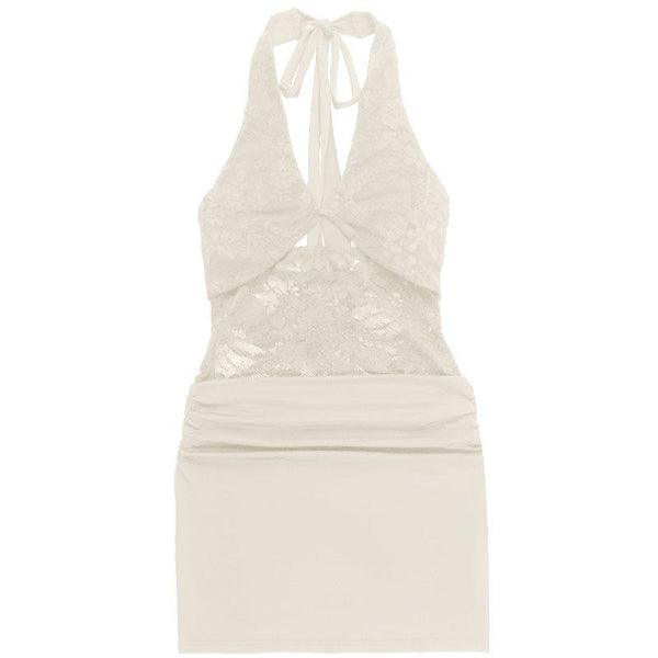 Mini-robe froncée en dentelle ajourée à nouer soi-même et à licou 