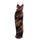 Robe longue à bretelles spaghetti et col bénitier en maille transparente 
