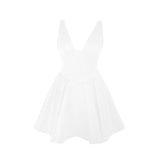 Smocked deep V neck backless cami mini dress
