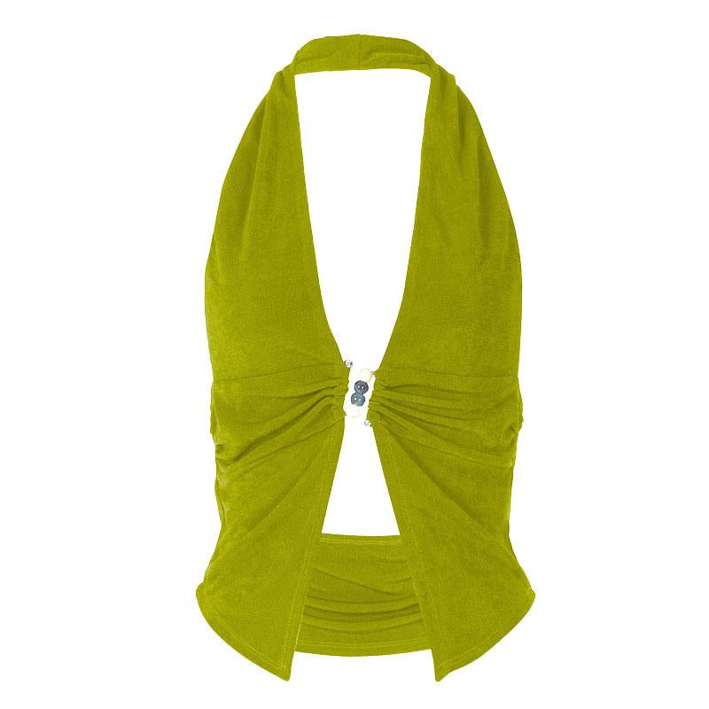 Top con abertura fruncida y cuentas con escote en V profundo y halter 