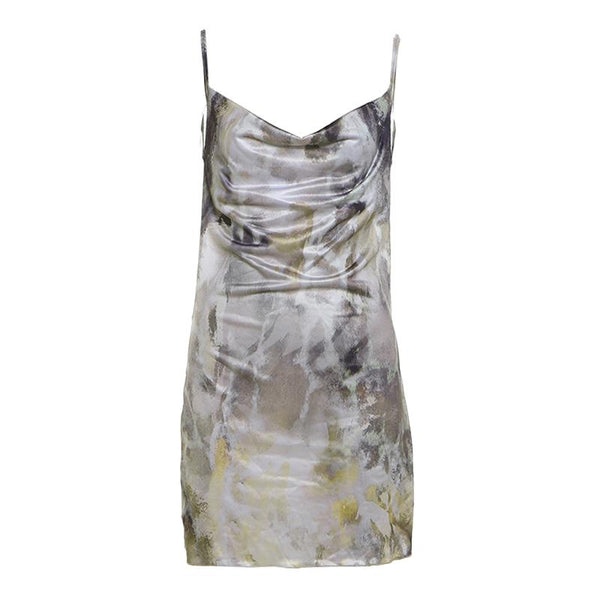 Mini-robe camisole contrastée à imprimé col bénitier et dos nu 