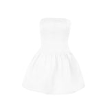 Smocked ruched satin solid tube mini dress