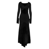 Robe longue en maille à volants et manches longues ajourées 
