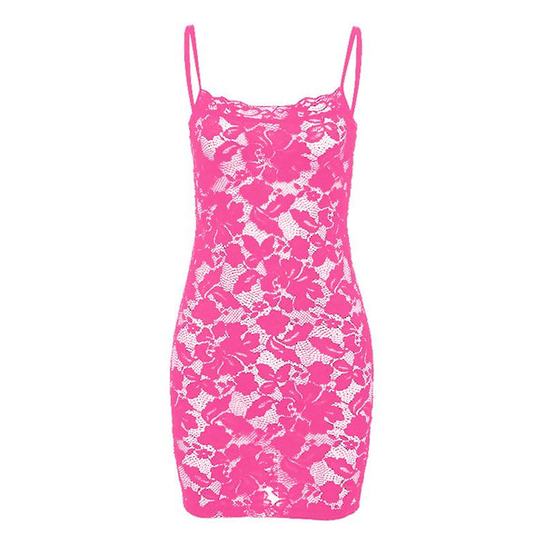 Lace hollow out see through u neck cami mini dress