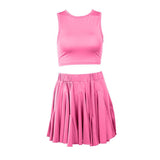 Conjunto de minifalda lisa con cuello redondo, fruncido y espalda descubierta 