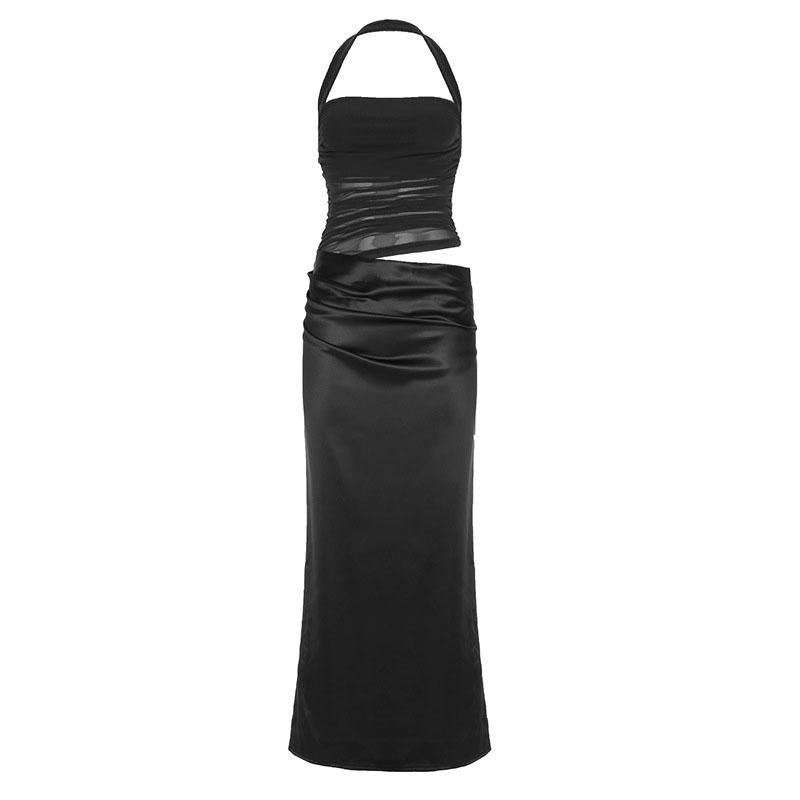 Robe longue unie à col carré et fermeture éclair froncée 