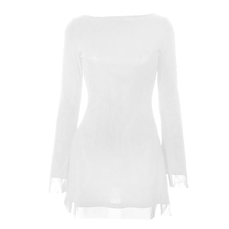 Vestido mini de manga larga con cuello redondo, lazo en la espalda y sin espalda 