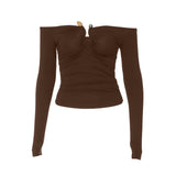 Off shoulder long sleeve ruched solid top