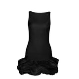Zip-up ruched solid backless mini dress