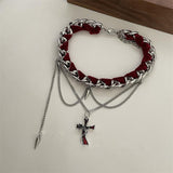 Metal chain cross decor red choker necklace