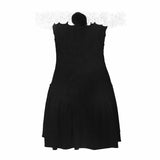 Off shoulder flower applique ruffle ruched mini dress