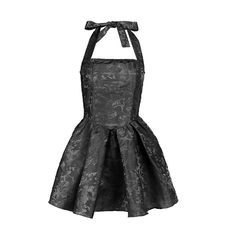 Vestido mini con cuello cuadrado fruncido y estampado halter 