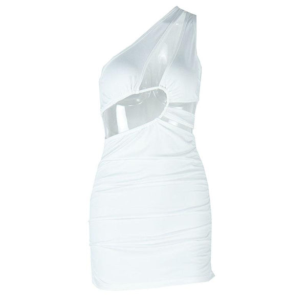 Vestido mini de un solo hombro fruncido con aberturas irregulares 