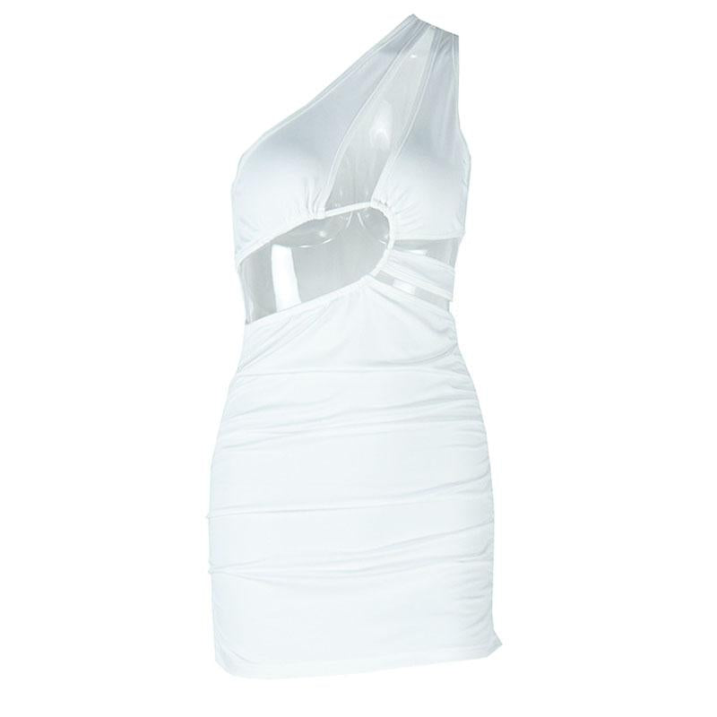 Vestido mini de un solo hombro fruncido con aberturas irregulares 