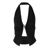Top con abertura fruncida y cuentas con escote en V profundo y halter 