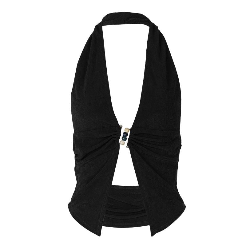 Top con abertura fruncida y cuentas con escote en V profundo y halter 
