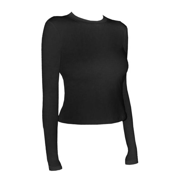Long sleeve crewneck self tie hollow out top