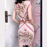 Ensemble jupe à volants et imprimé floral contrasté avec nœud papillon 