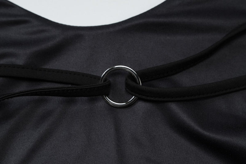 Robe longue à col en U et à nouer soi-même, imprimée sur le corps, avec anneau en O 