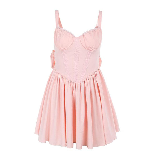 Robe courte froncée à col en V et nœud papillon 