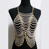 Metal chain beaded hollow out u neck backless top