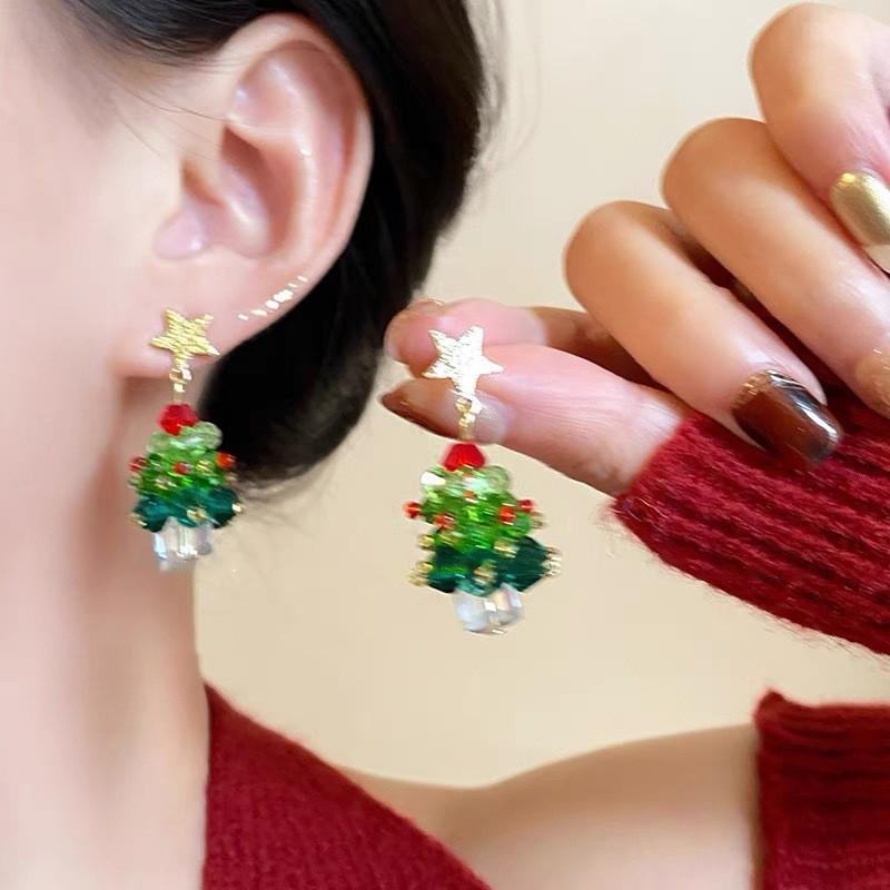 Pendientes colgantes con lazo y decoración de árbol de Navidad