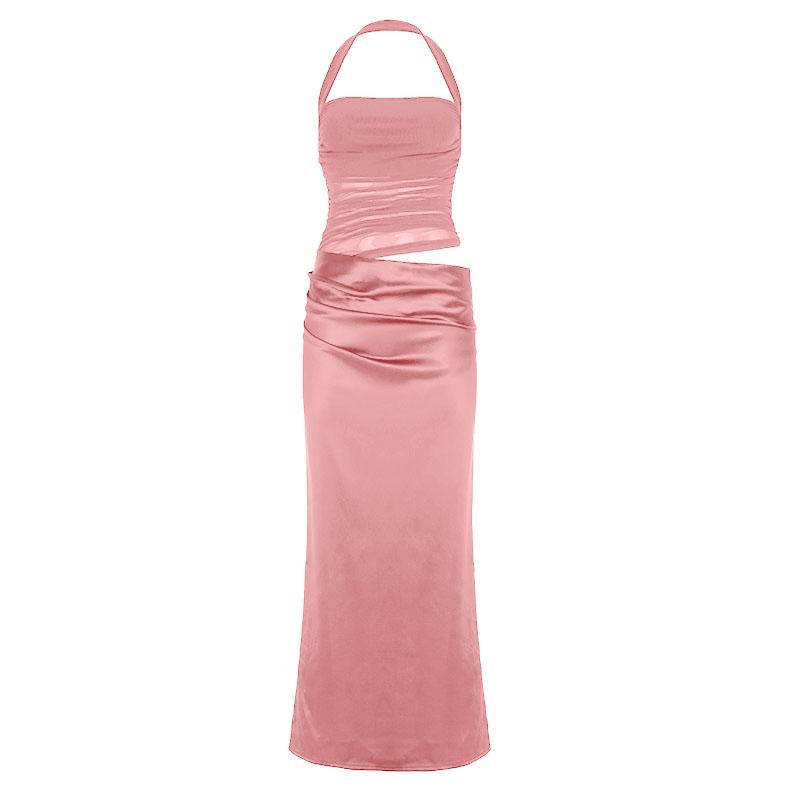 Robe longue unie à col carré et fermeture éclair froncée 