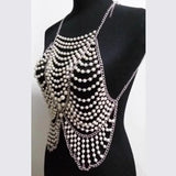 Metal chain beaded hollow out u neck backless top