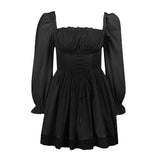 Mini-robe à manches longues, smockée, à lacets et ourlet en dentelle 