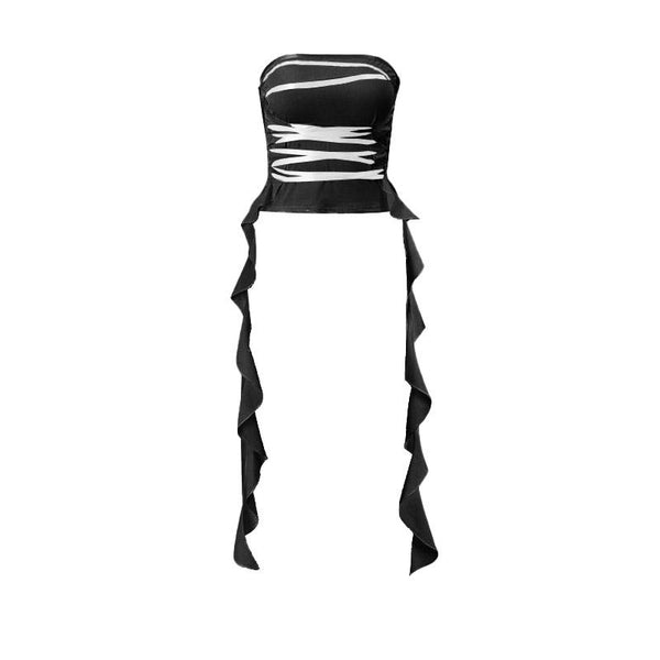 Haut tube dos nu avec corset à lacets et ruban 