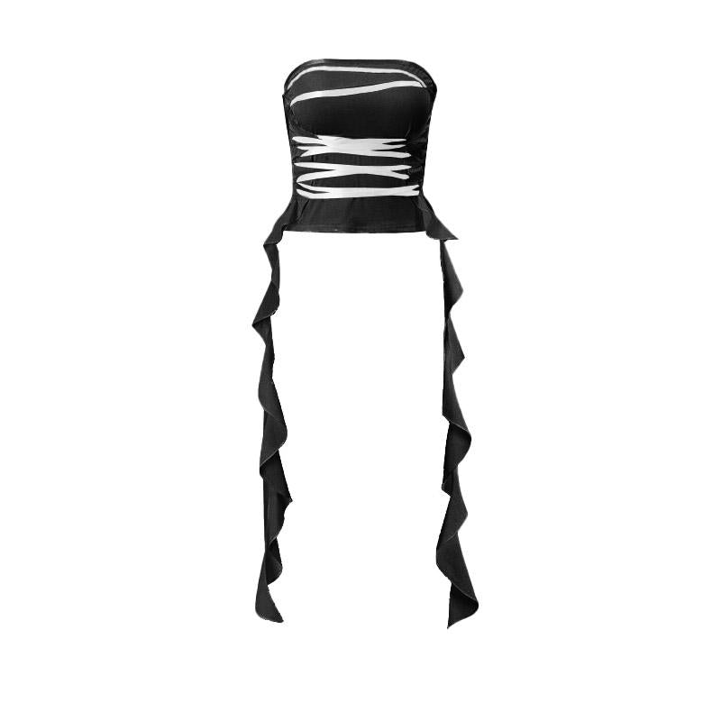 Haut tube dos nu avec corset à lacets et ruban 