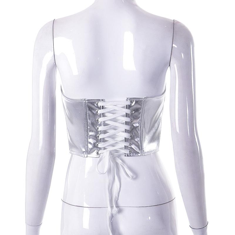 Metallic lace up corset backless tube top