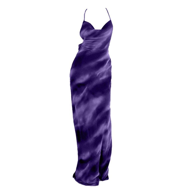 Robe longue à bretelles spaghetti et col bénitier en maille transparente 