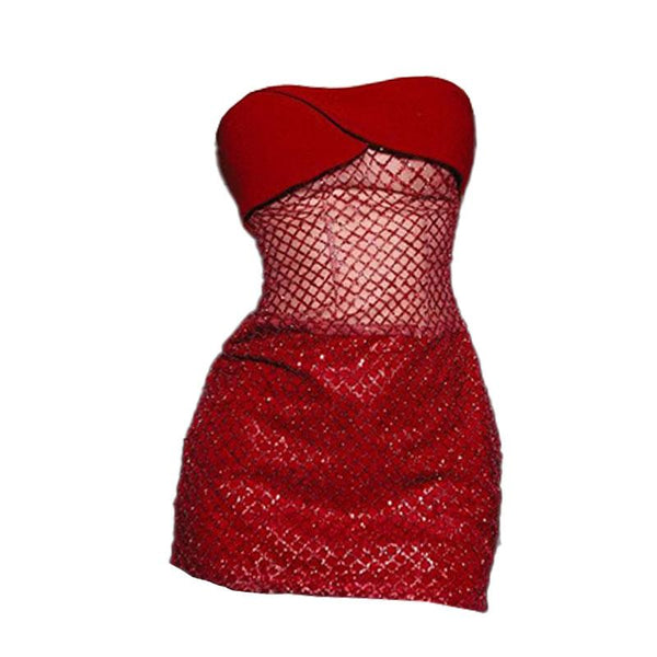 Vestido mini de tubo con espalda descubierta y estampado de cuadros irregulares 