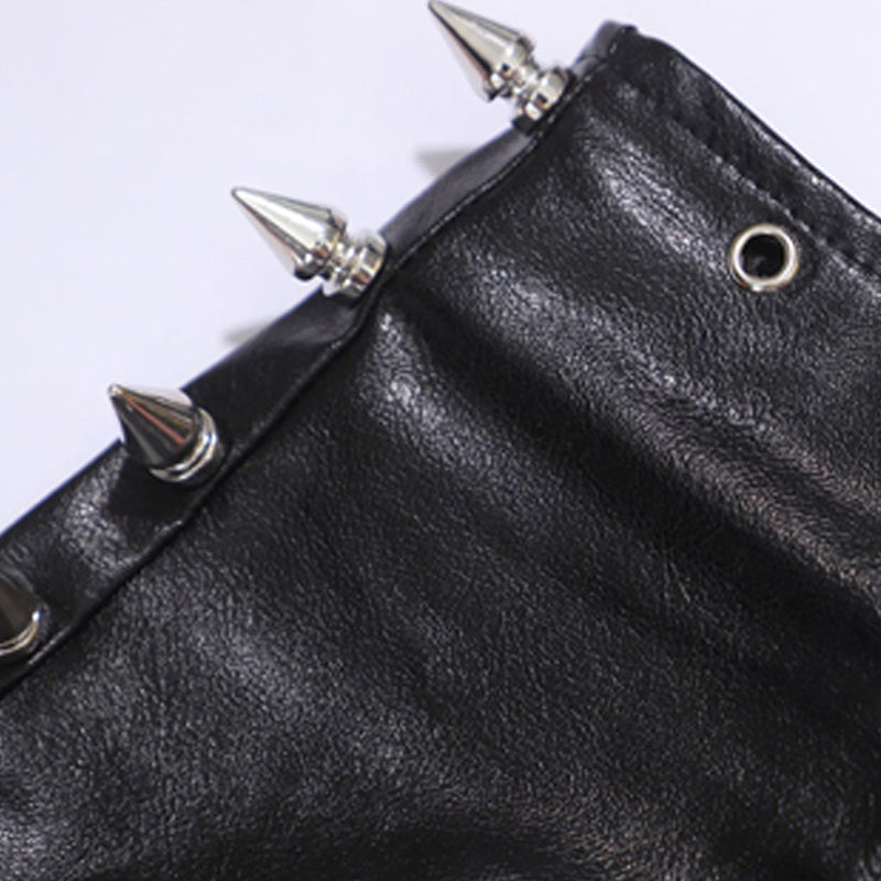 PU leather rivet applique hollow out solid mini skirt