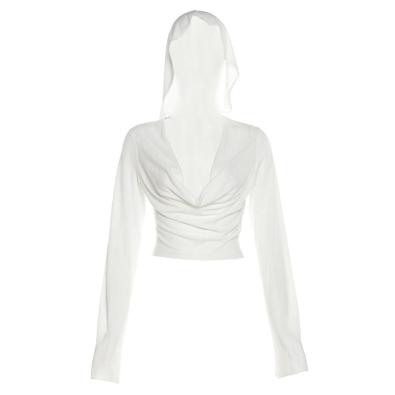 Sudadera con capucha de manga larga y cuello vuelto de color liso 
