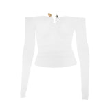 Off shoulder long sleeve ruched solid top