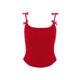 Haut camisole dos nu à col en U avec nœud appliqué 
