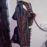 Conjunto de minifalda plisada con cremallera y apliques de remaches de cuero PU 