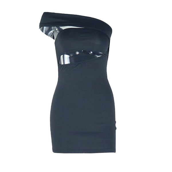 Hollow out irregular one shoulder solid mini dress