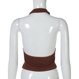 Top con abertura fruncida y cuentas con escote en V profundo y halter 
