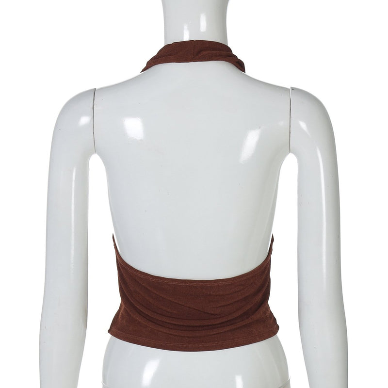 Top con abertura fruncida y cuentas con escote en V profundo y halter 