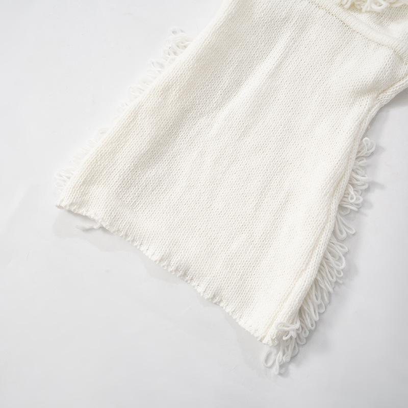 Halter self tie tassels knitted backless mini dress