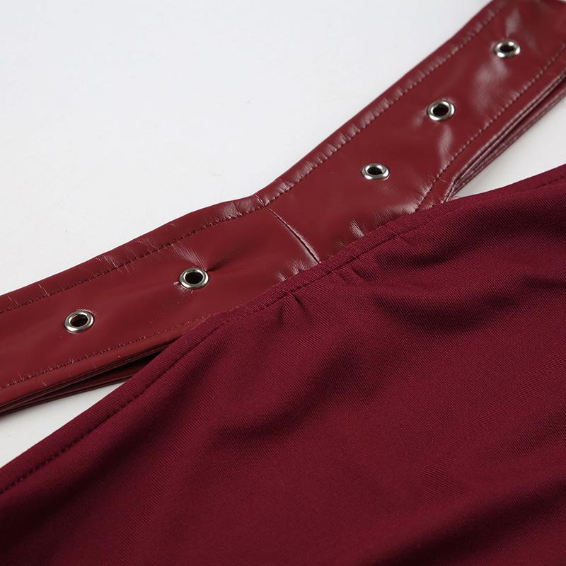 Ruched hollow out PU leather irregular mini skirt
