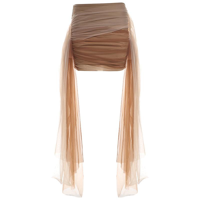 Ruched mesh contrast mini skirt