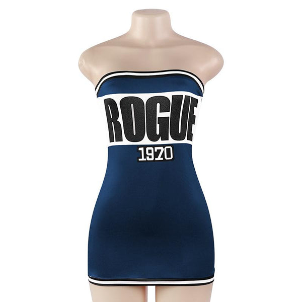 Letter print backless contrast tube mini dress