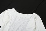 Top liso transparente de encaje de manga larga irregular 
