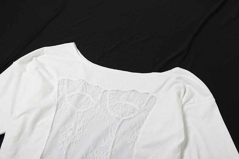 Top liso transparente de encaje de manga larga irregular 