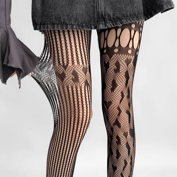 Collants résille ajourés à motif cœur 